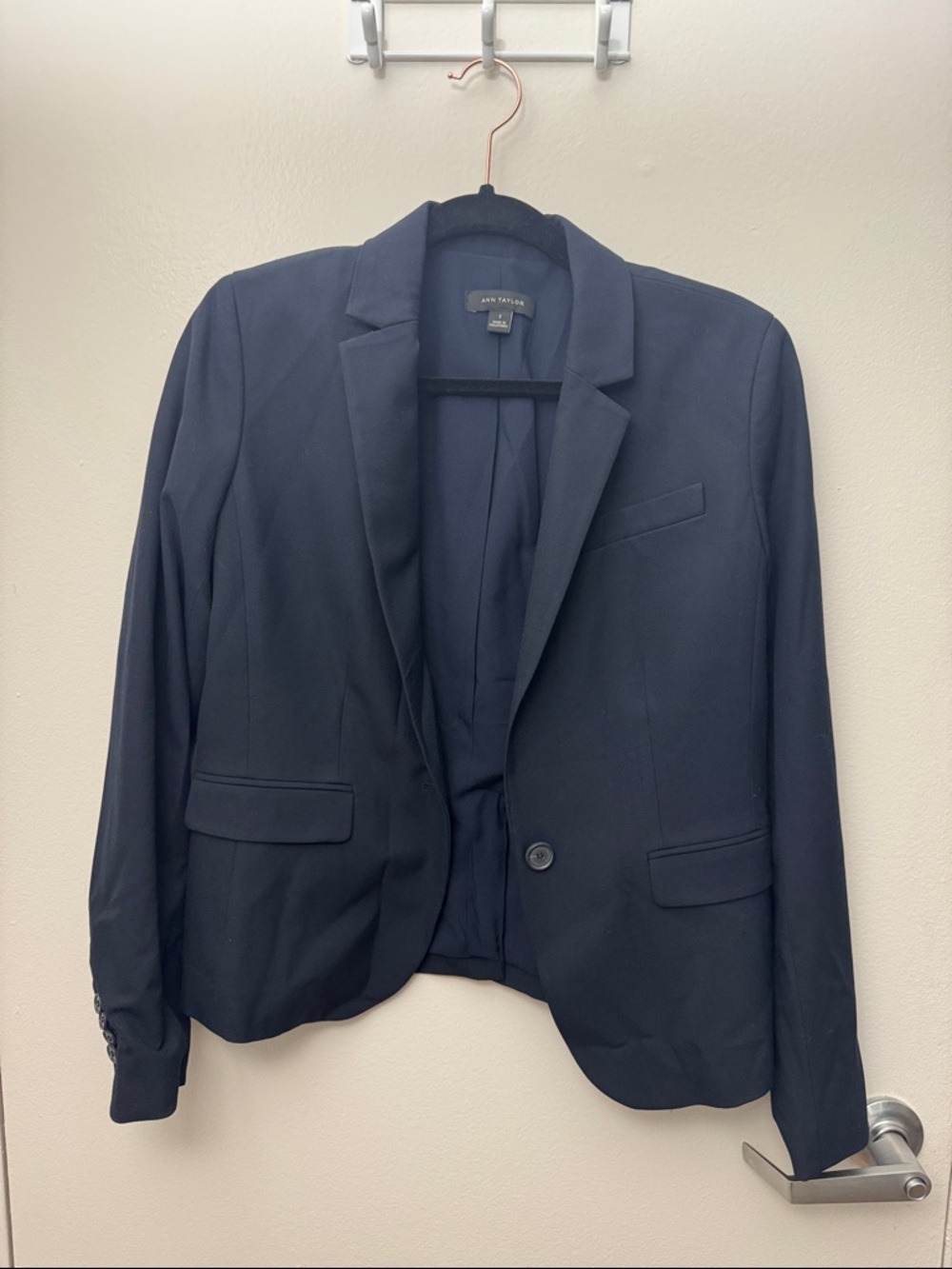 Ann Taylor Navy Single-Button Notch Lapel Blazer